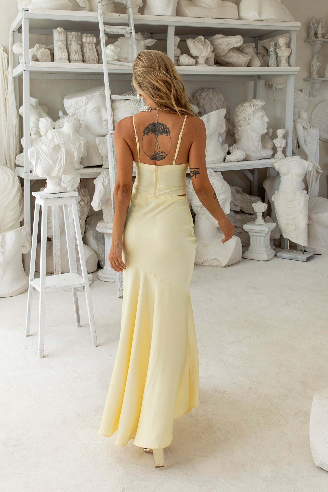 Lit From Within Satin Maxi Skirt Yellow