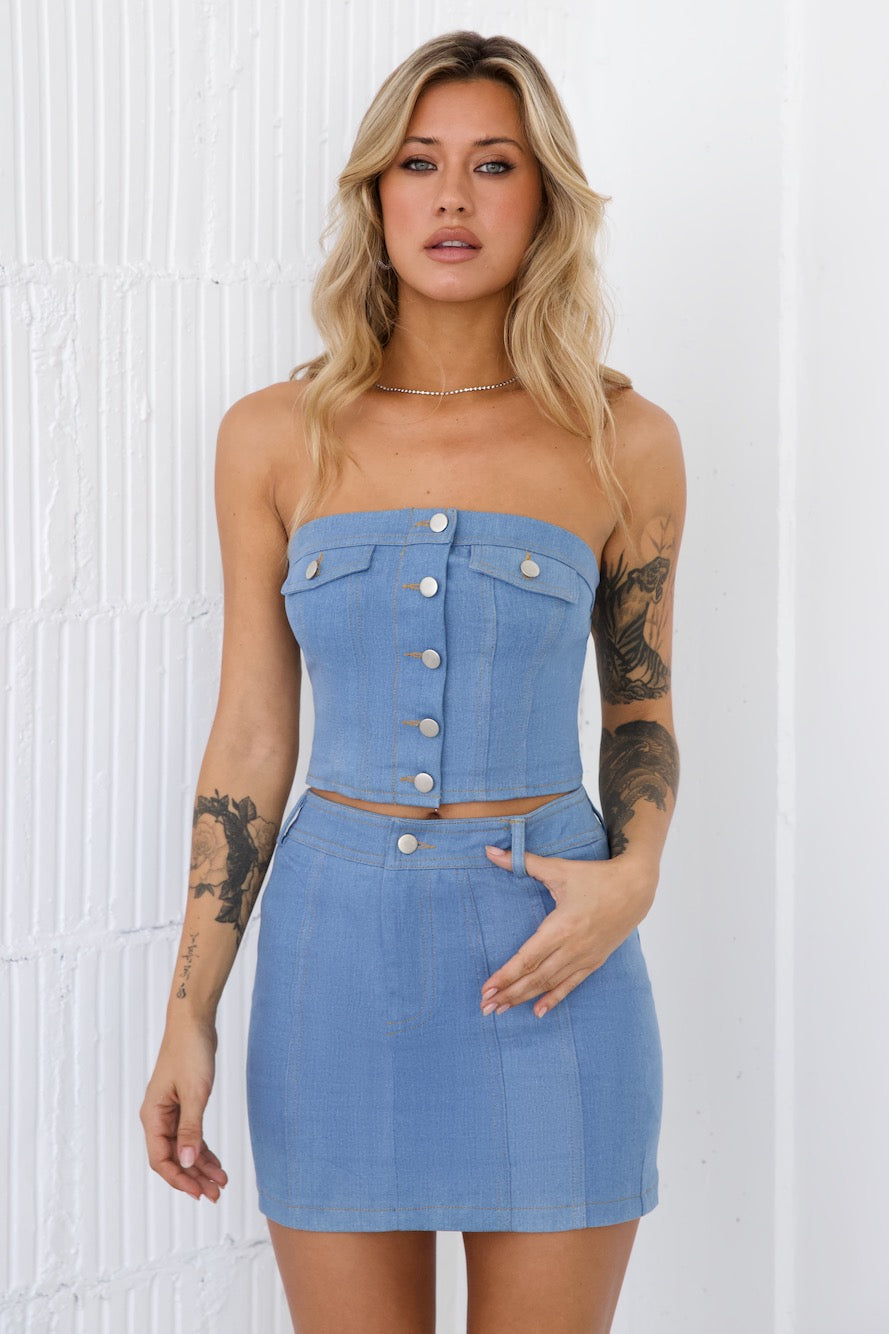 Paid Attendance Mini Denim Skirt Light Denim