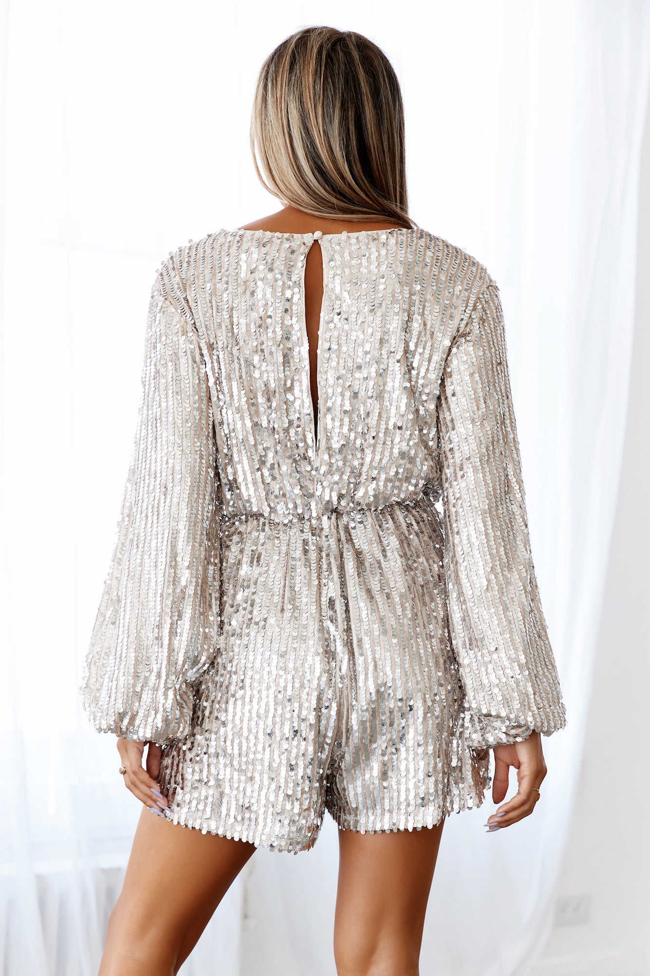 HELLO MOLLY Glamour At The Disco Sequin Romper Silver