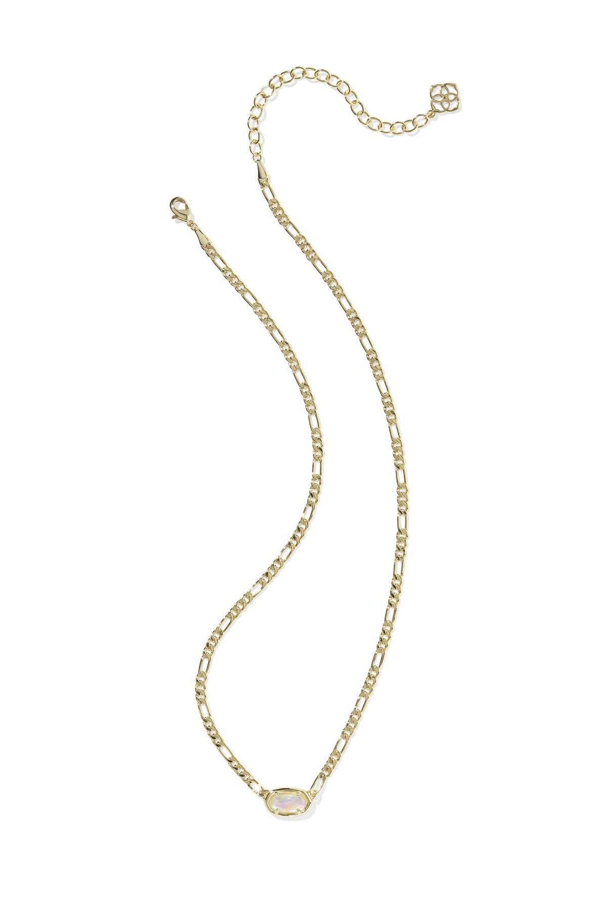 Elisa Gold Figaro Chain Short Pendant Necklace Iridescent Abalone