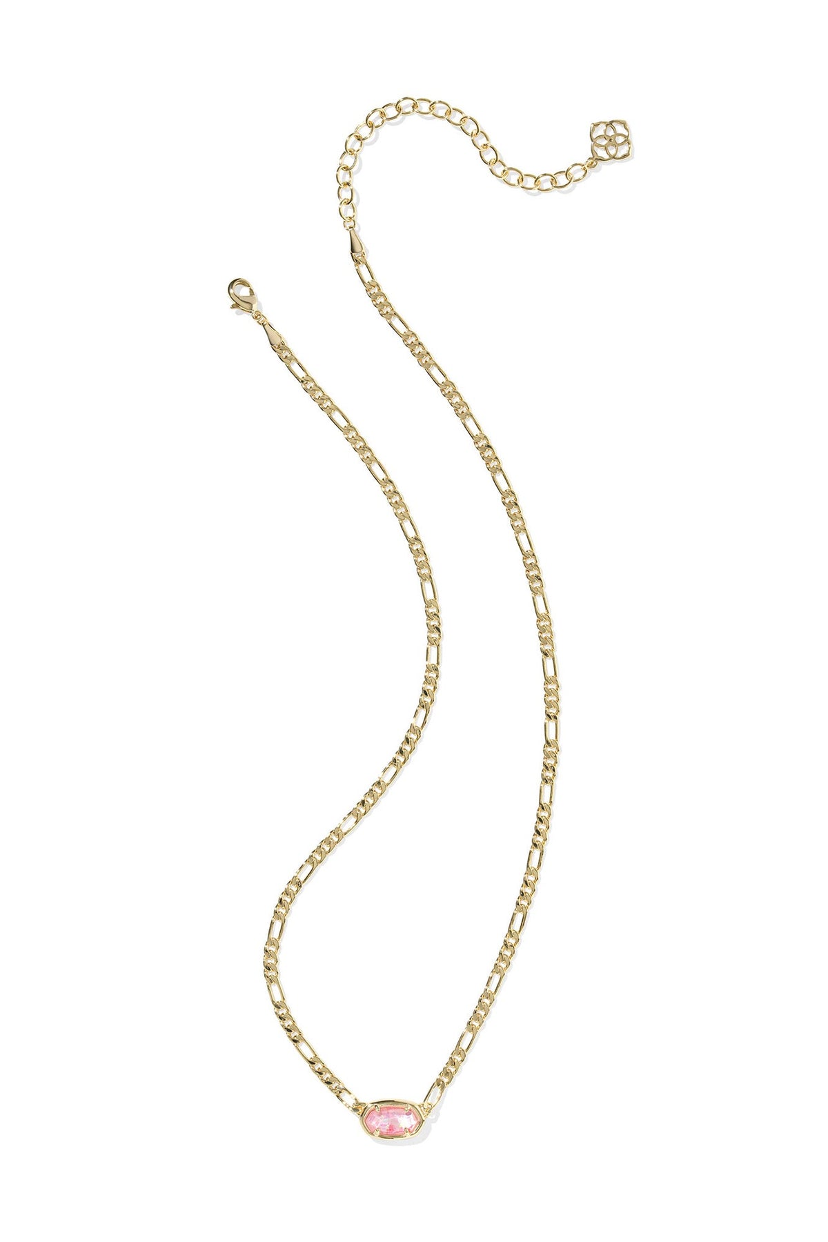 Elisa Gold Figaro Chain Short Pendant Necklace Pink Iridescent Mother Of Pearl