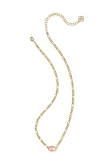 Elisa Gold Figaro Chain Short Pendant Necklace Pink Iridescent Mother Of Pearl