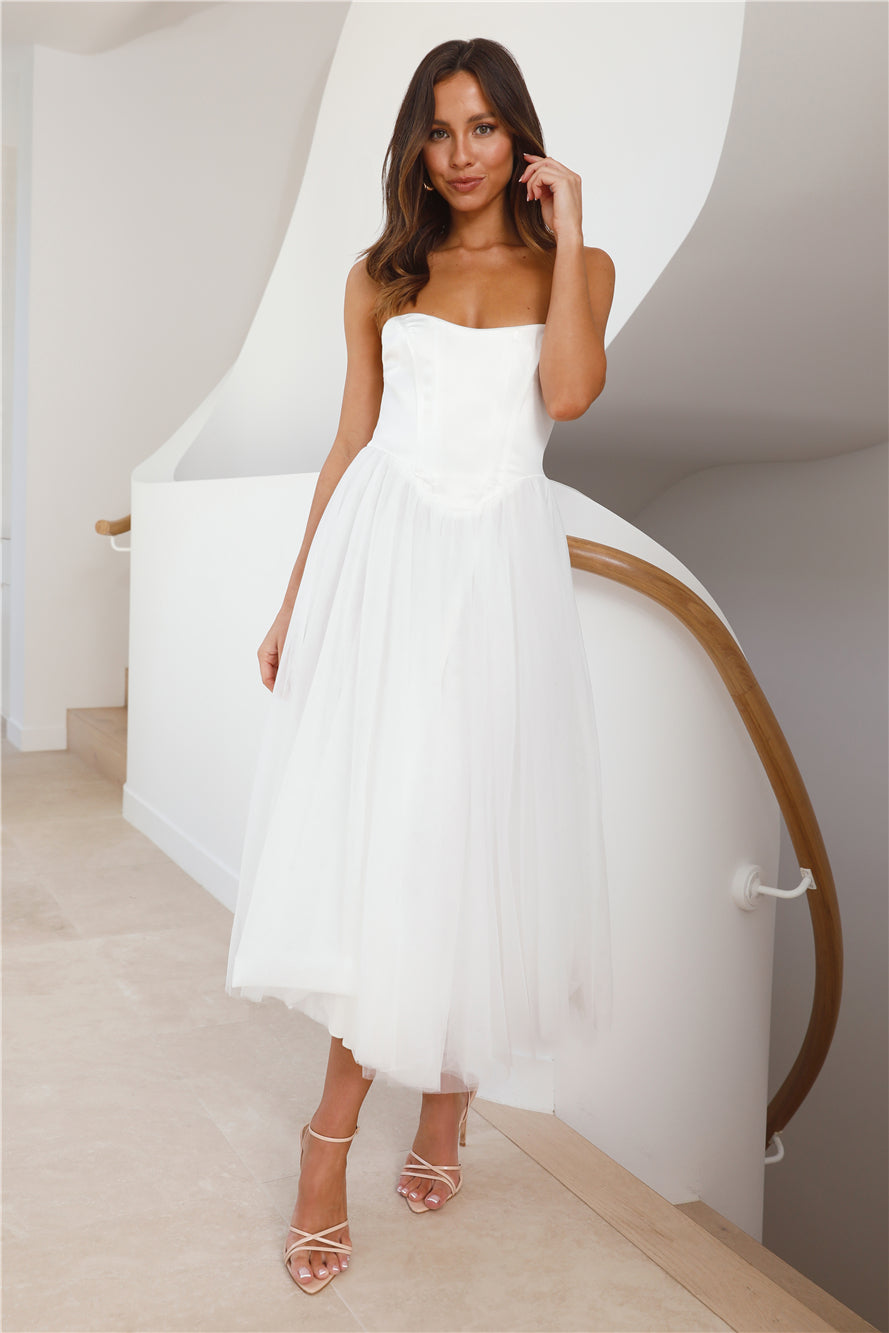 Castle Ballroom Satin Tulle Maxi Dress White