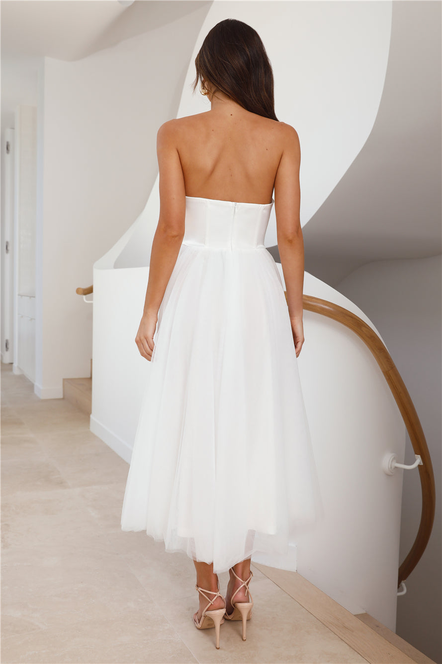 Castle Ballroom Satin Tulle Maxi Dress White
