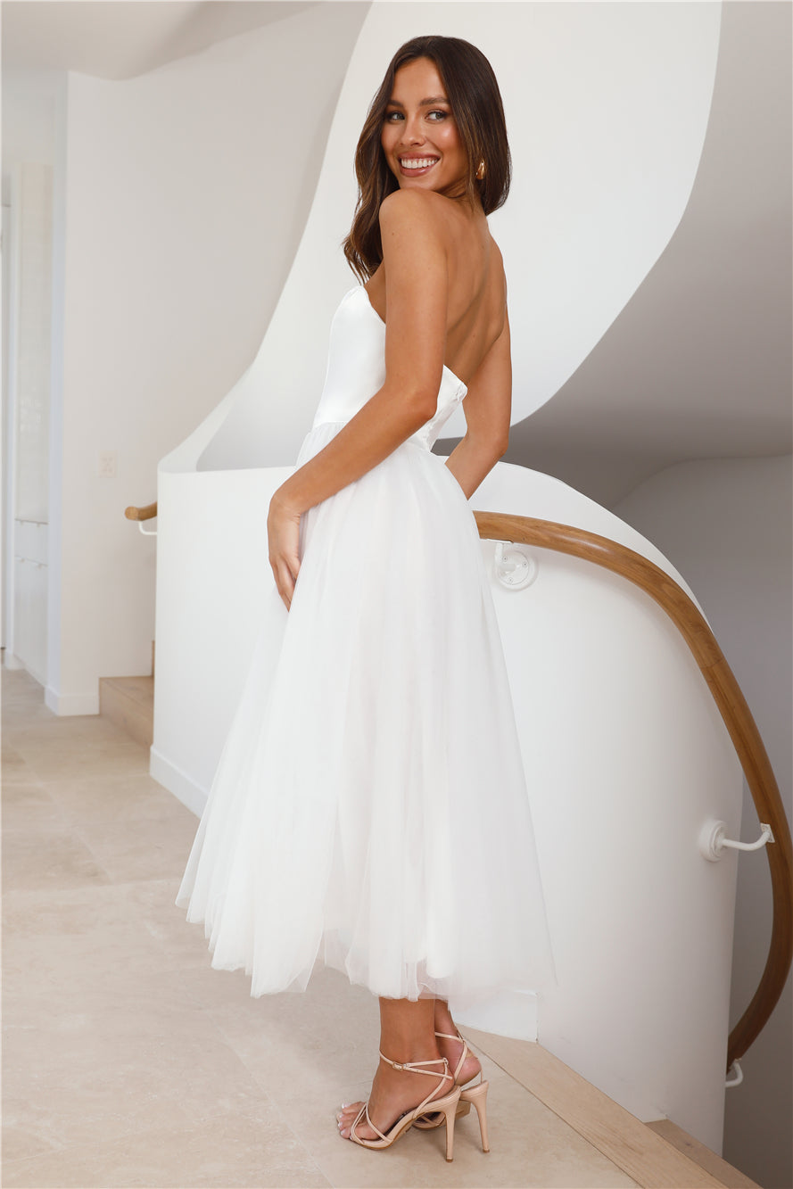 Castle Ballroom Satin Tulle Maxi Dress White