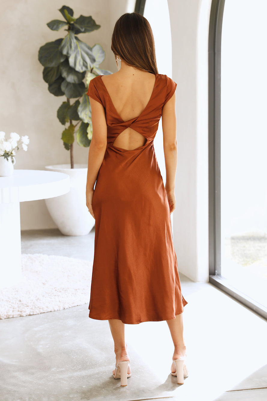 Get In Formation Satin Midi Dress Brown