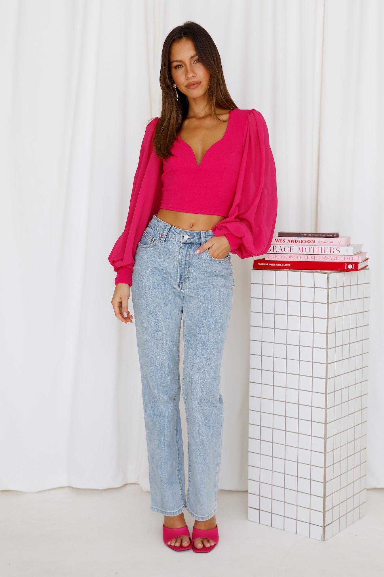 High Straight Leg Denim Jeans Frost Blue