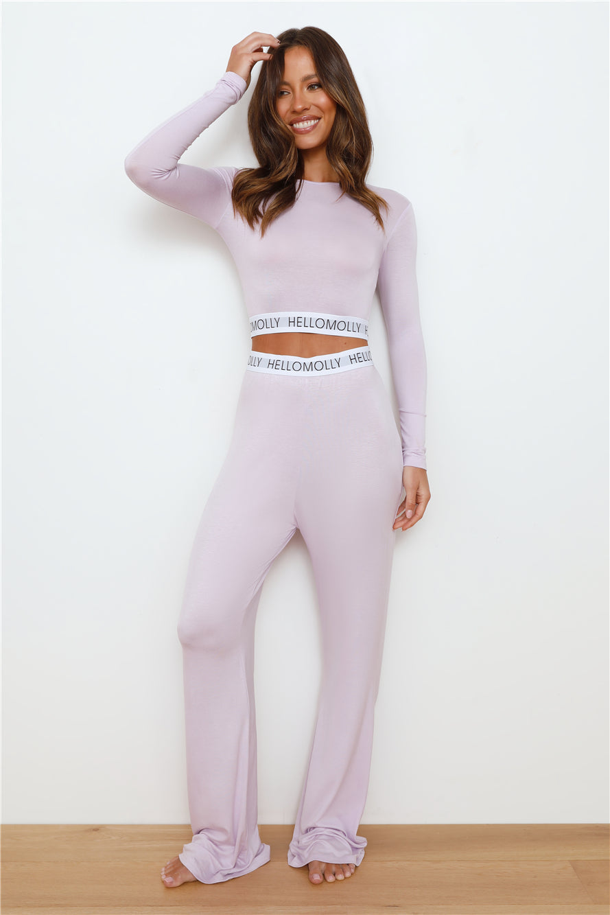 HELLO MOLLY Sweet Dreams Pyjama Long Sleeve Crop Top Lilac
