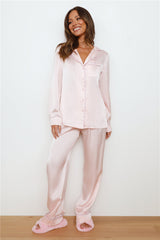 HELLO MOLLY Moonlight Hour Satin Pyjama Long Sleeve Top Pink