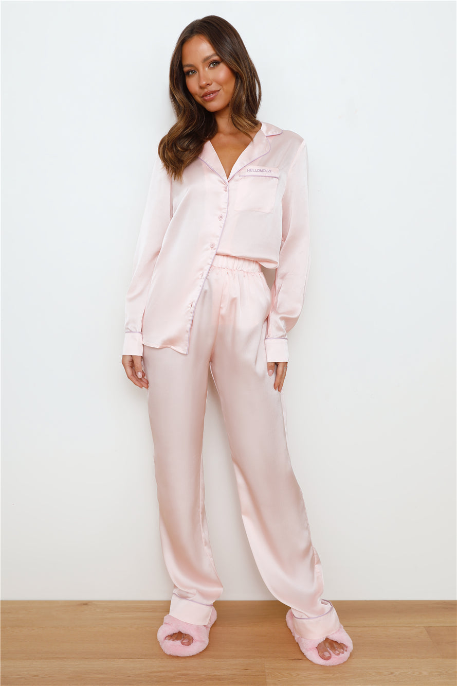 HELLO MOLLY Moonlight Hour Satin Pyjama Long Sleeve Top Pink