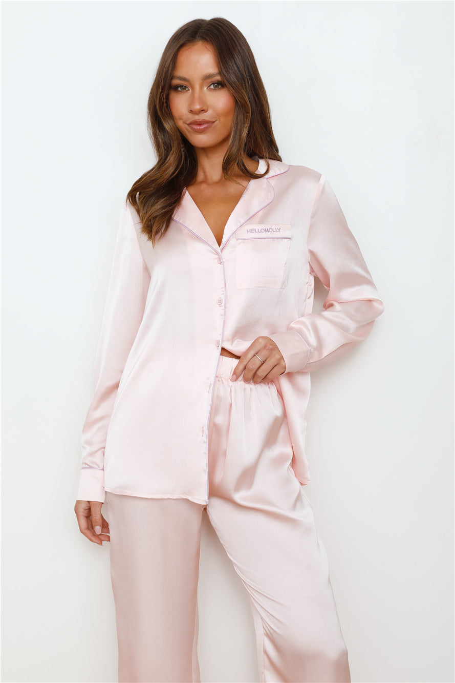 HELLO MOLLY Moonlight Hour Satin Pyjama Long Sleeve Top Pink