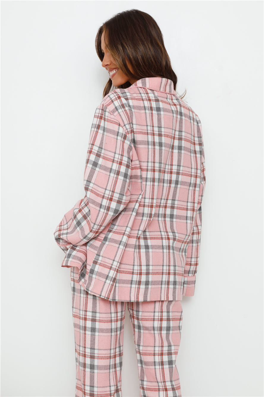 HELLO MOLLY Dreamland Flannelette Long Sleeve Pyjama Top Unisex Pink Check