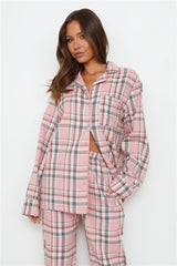 HELLO MOLLY Dreamland Flannelette Long Sleeve Pyjama Top Unisex Pink Check