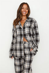 HELLO MOLLY Dreamland Flannelette Long Sleeve Pyjama Top Unisex Grey Check