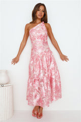 Fashion Blast One Shoulder Midi Dress Pink