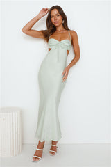 Magic In Her Vibe Satin Maxi Dress Sage