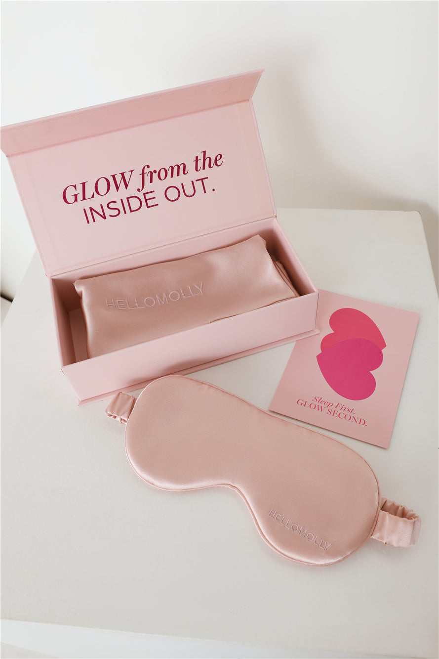 HELLO MOLLY Sweet Dreams Eye Mask And Pillowcase Silk Set Pink