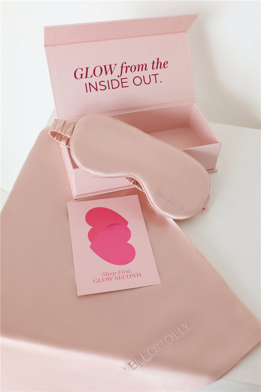 HELLO MOLLY Sweet Dreams Eye Mask And Pillowcase Silk Set Pink