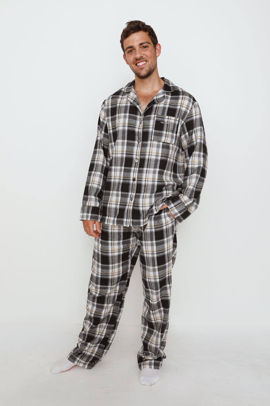 HELLO MOLLY Dreamland Flannelette Long Sleeve Pyjama Top Unisex Grey Check