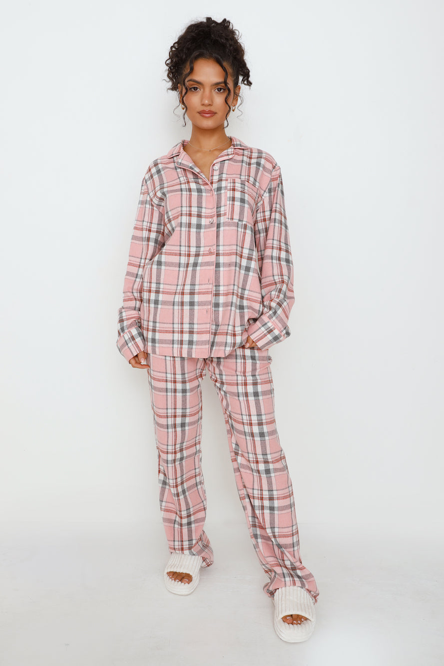 HELLO MOLLY Dreamland Flannelette Pyjama Pants Unisex Pink Check