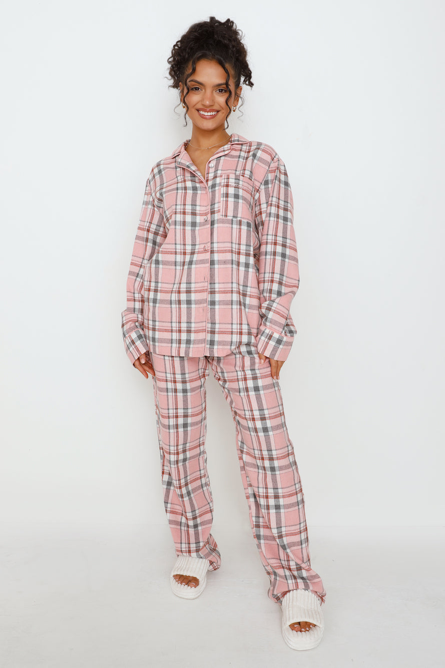 HELLO MOLLY Dreamland Flannelette Pyjama Pants Unisex Pink Check