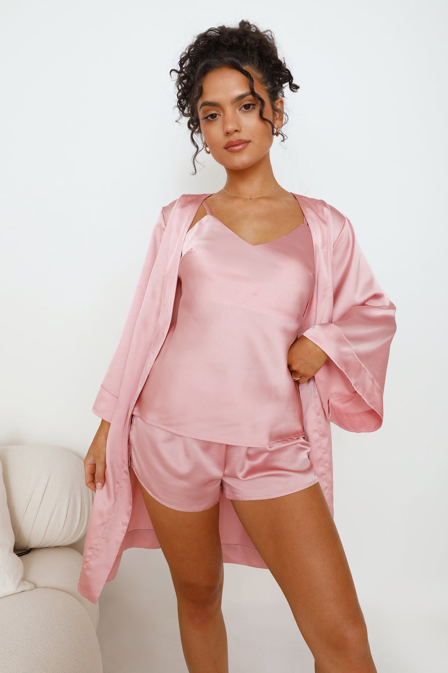 HELLO MOLLY Breakfast In Bed Satin Pyjama Shorts Pink
