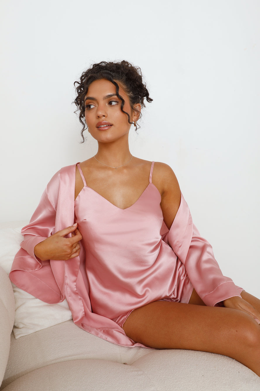 HELLO MOLLY Breakfast In Bed Satin Pyjama Top Pink