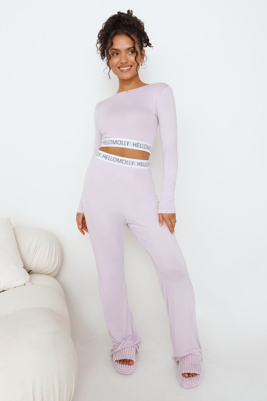 HELLO MOLLY Sweet Dreams Pyjama Long Sleeve Crop Top Lilac