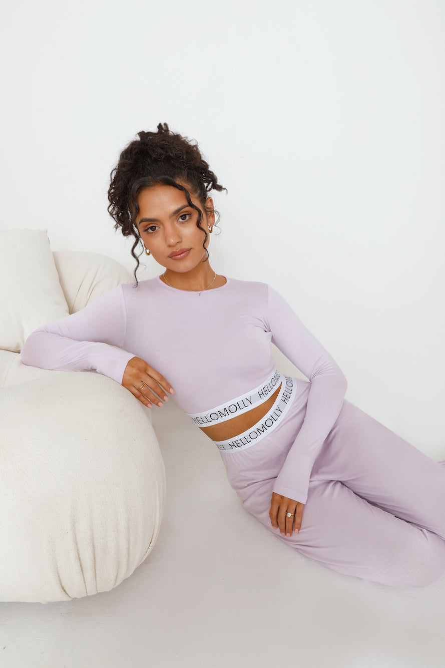 HELLO MOLLY Sweet Dreams Pyjama Long Sleeve Crop Top Lilac