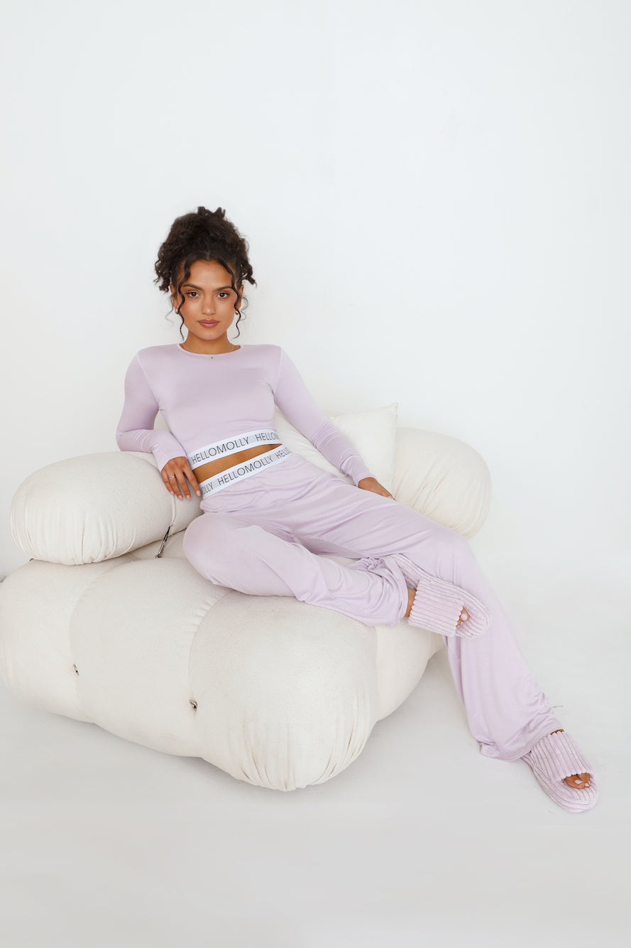 HELLO MOLLY Sweet Dreams Pyjama Long Sleeve Crop Top Lilac