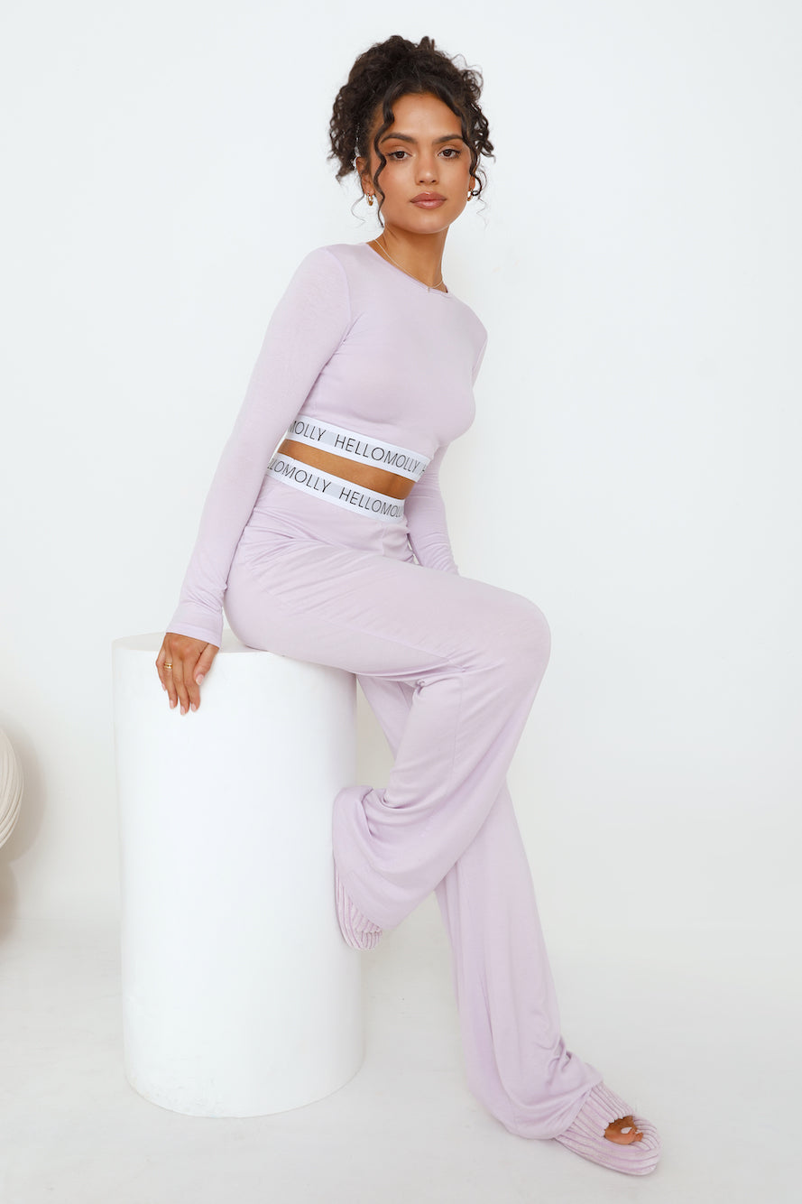 HELLO MOLLY Sweet Dreams Pyjama Long Sleeve Crop Top Lilac