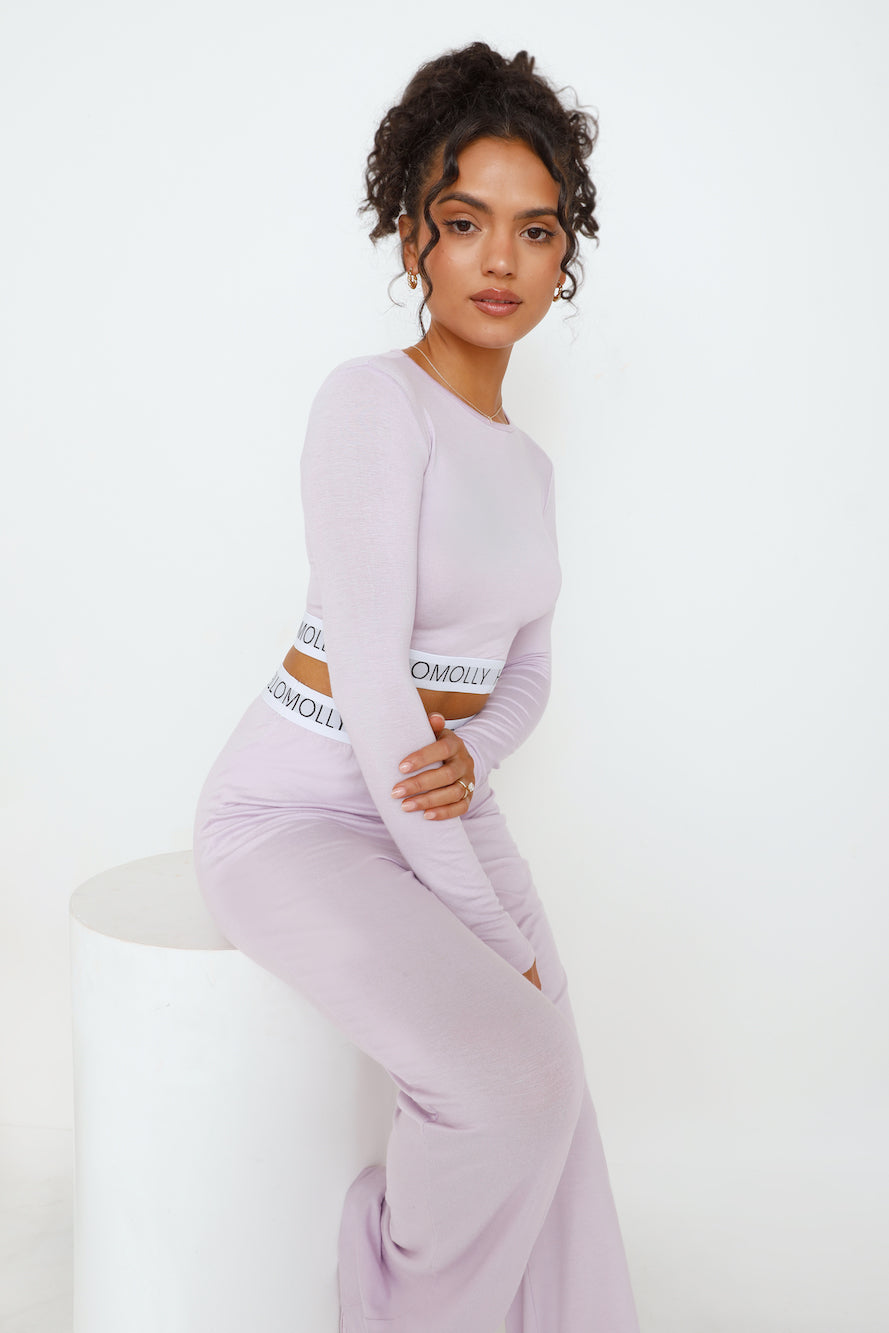HELLO MOLLY Sweet Dreams Pyjama Long Sleeve Crop Top Lilac
