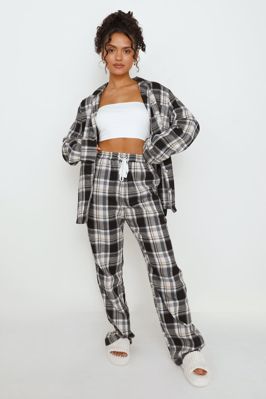 HELLO MOLLY Dreamland Flannelette Long Sleeve Pyjama Top Unisex Grey Check