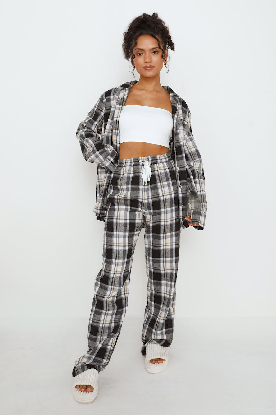 HELLO MOLLY Dreamland Flannelette Long Sleeve Pyjama Top Unisex Grey Check