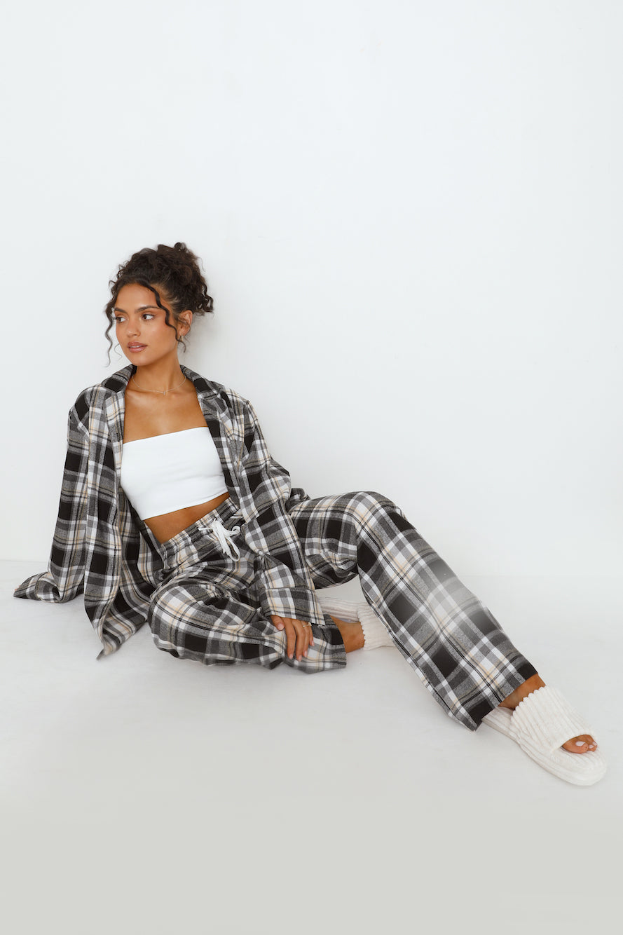 HELLO MOLLY Dreamland Flannelette Long Sleeve Pyjama Top Unisex Grey Check