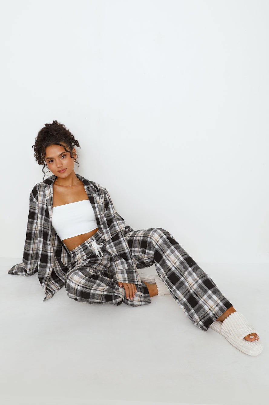 HELLO MOLLY Dreamland Flannelette Long Sleeve Pyjama Top Unisex Grey Check