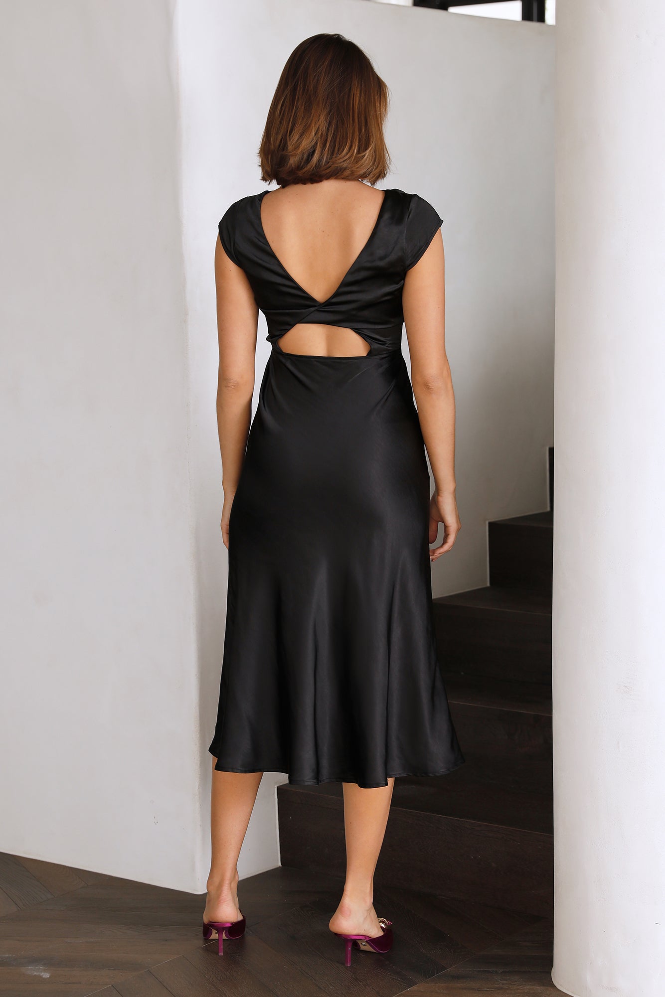 Get In Formation Satin Midi Dress Black