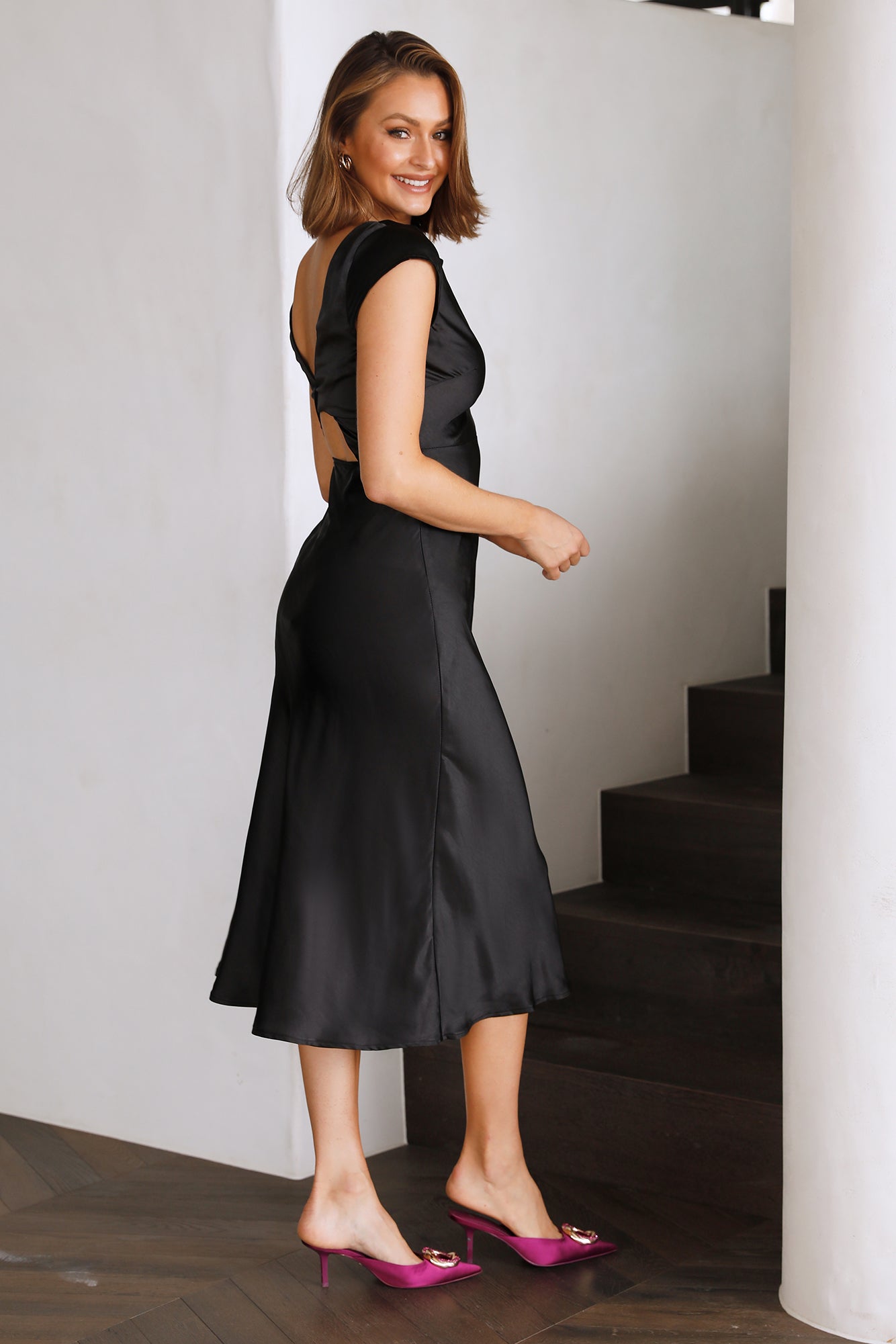 Get In Formation Satin Midi Dress Black