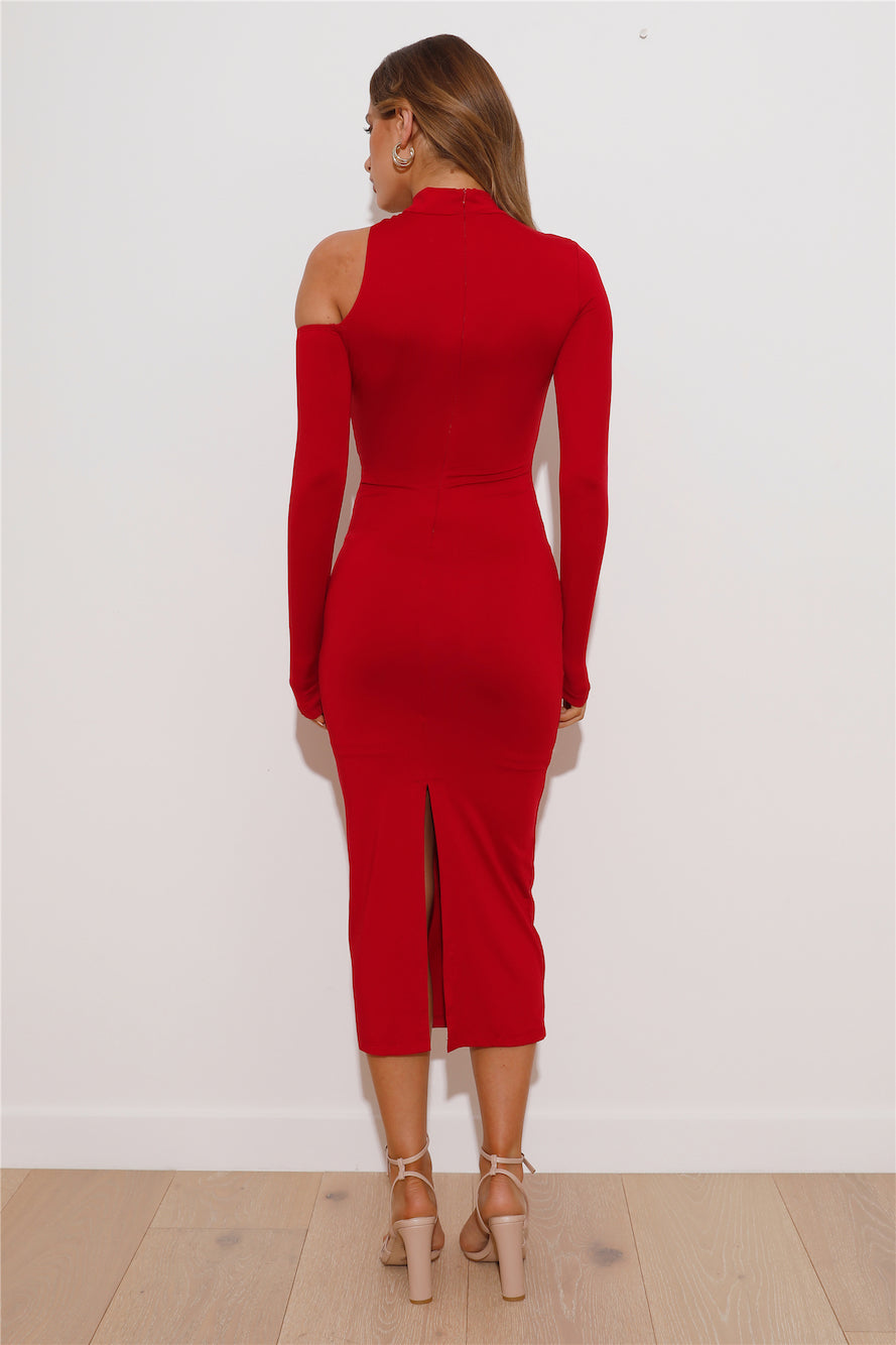 Late But Fashionable Midi Dress Wine