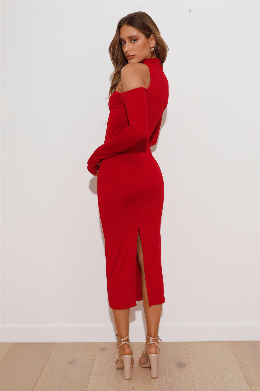 Late But Fashionable Midi Dress Wine