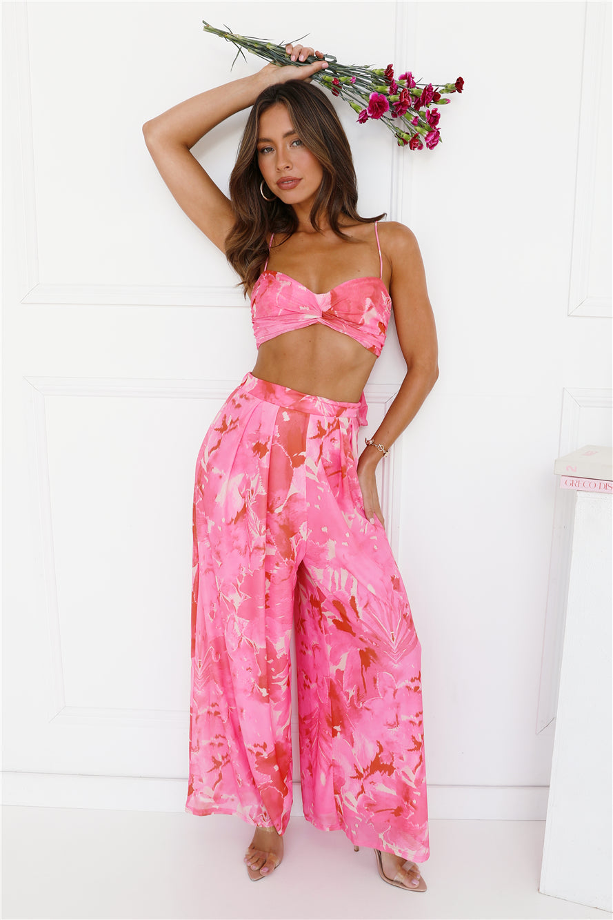 Forest Of Sun Mesh Wide Leg Pants Pink