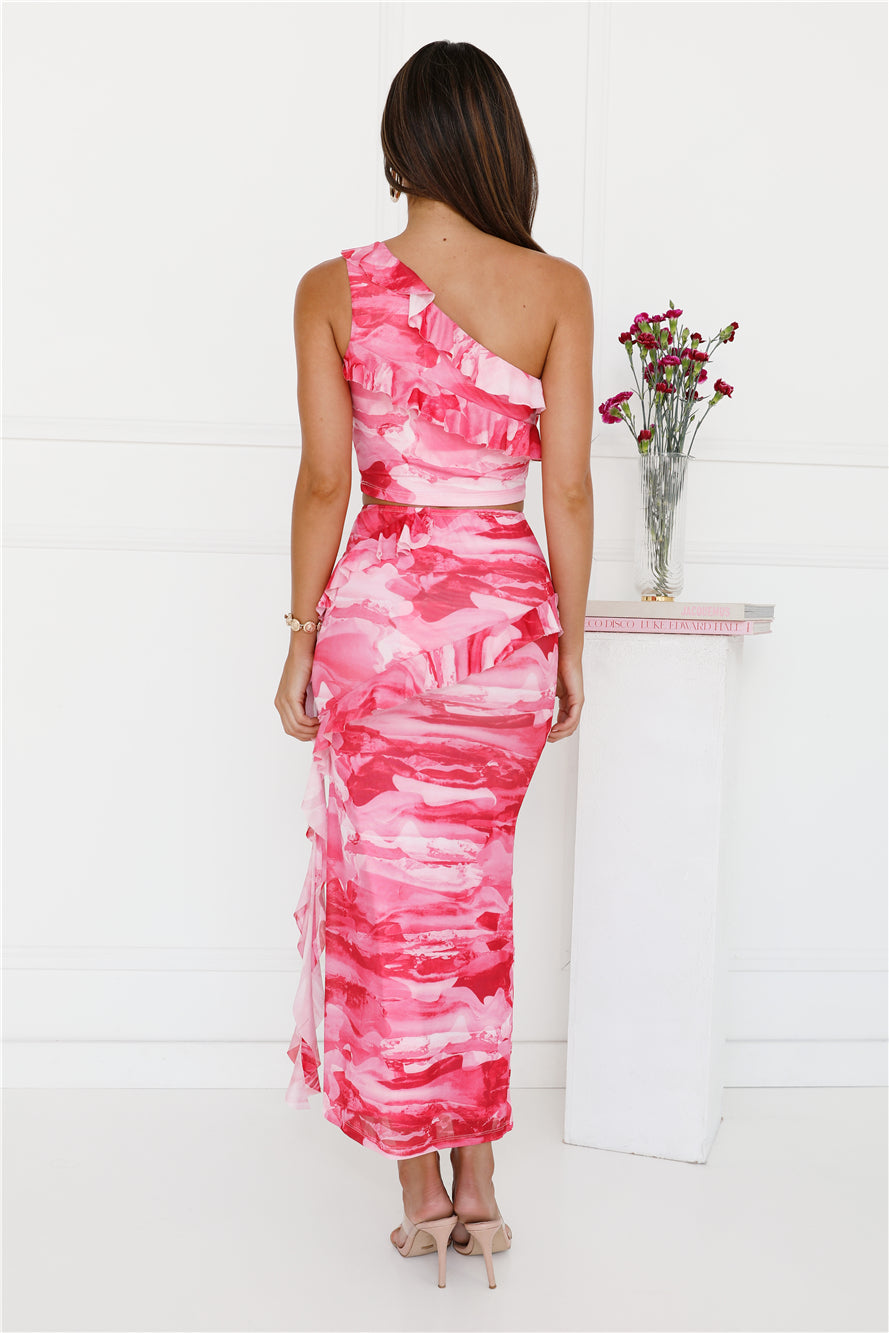 Love Scale Mesh Frill Crop Top Pink