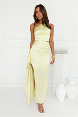 Beauty In The Spotlight Satin One Shoulder Crop Top Lime
