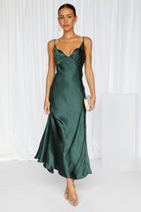 No Cloudy Skies Satin Maxi Dress Forest Green