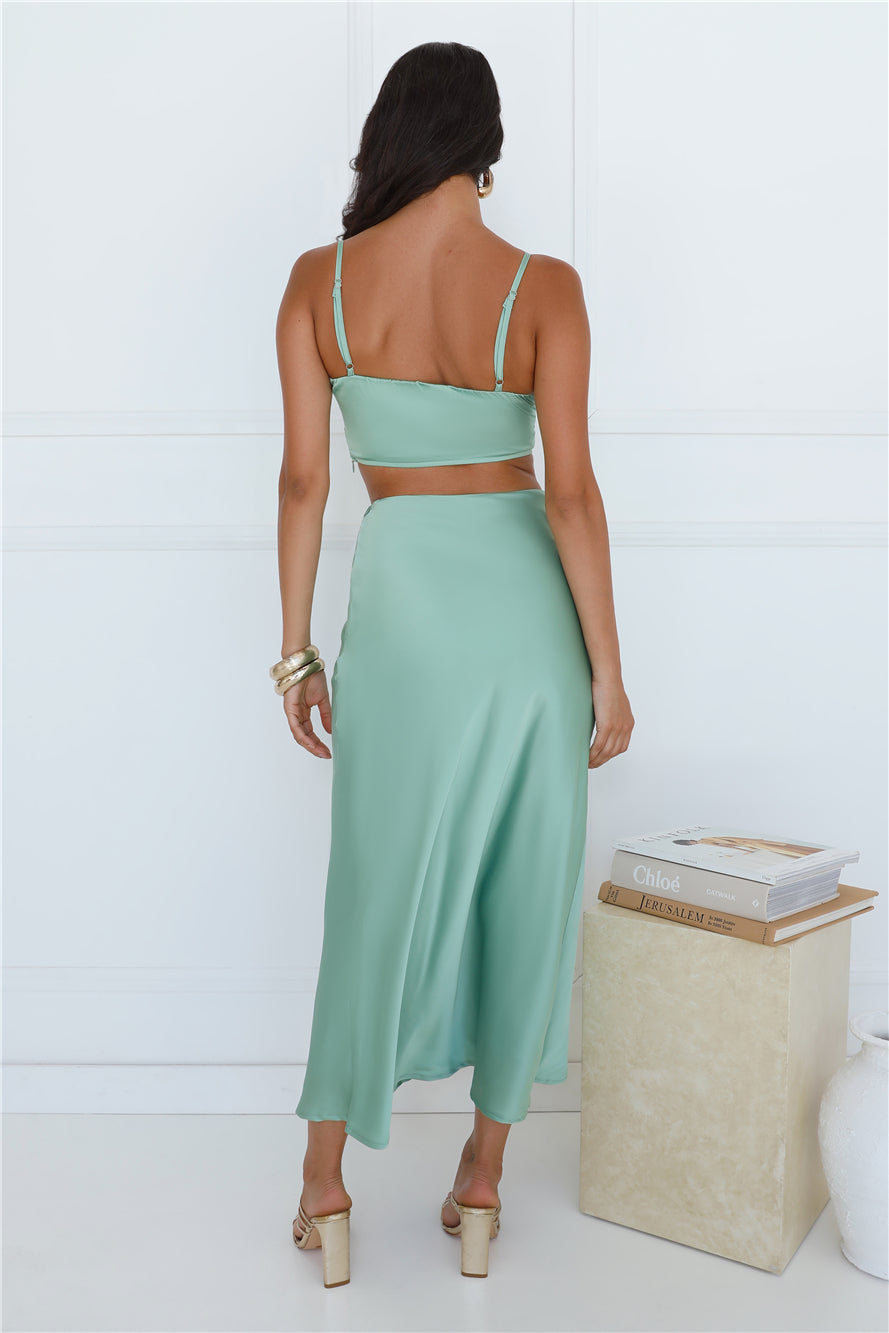Forest Secrets Satin Maxi Skirt Green