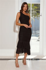 In The Twilight One Shoulder Mesh Maxi Dress Black