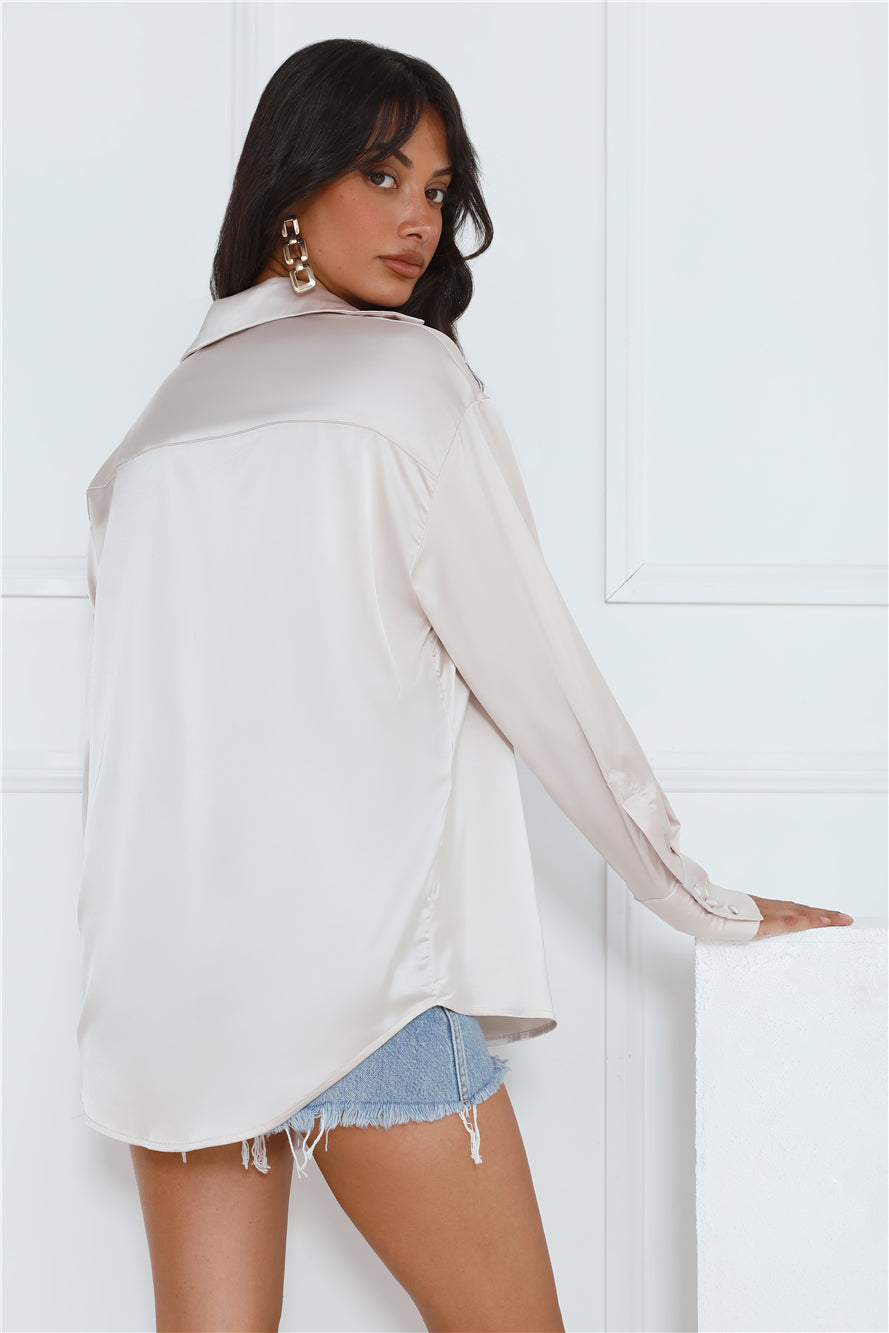 Meeting Request Satin Shirt Top Ivory