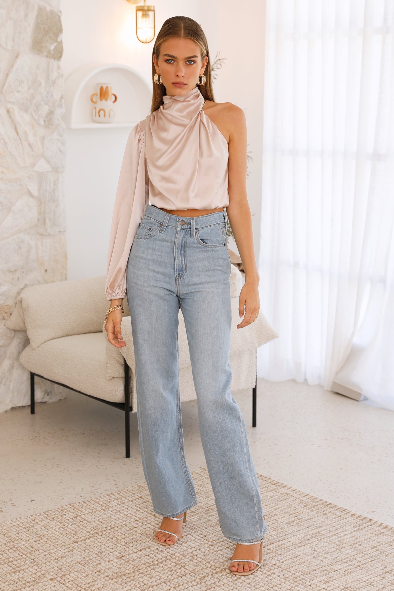 Love Deborah Satin Crop Top Beige