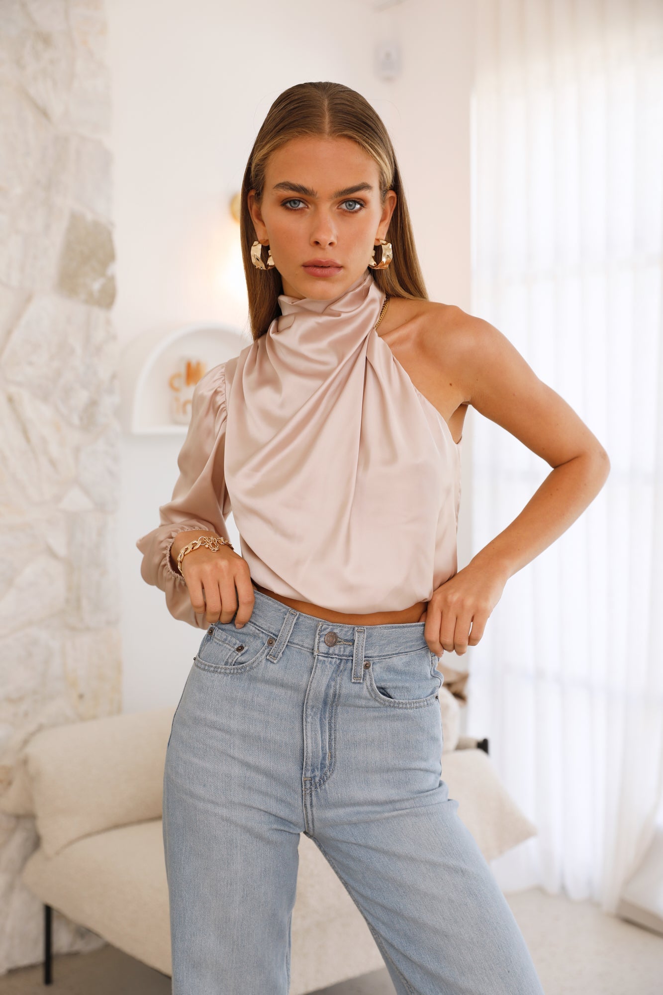 Love Deborah Satin Crop Top Beige