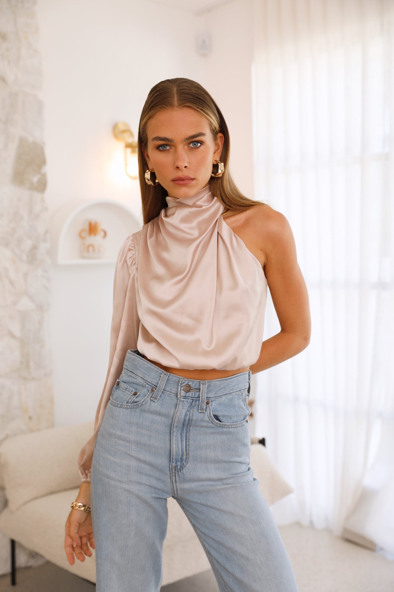 Love Deborah Satin Crop Top Beige